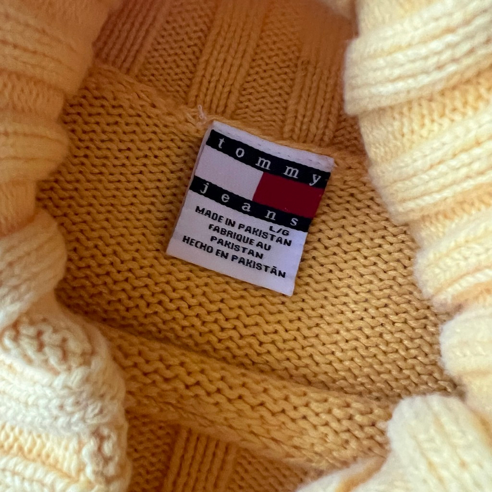 Women's y2k Tommy Jeans logo Yellow Knit Turtleneck Sweater L - Picture 5 of 8